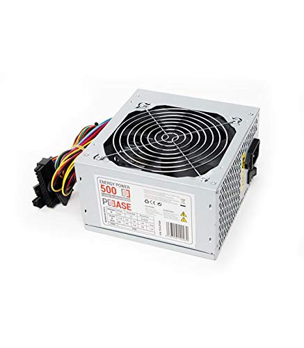 PCCASE EP-500 Unidad de - Fuente de alimentación (500 W, 220 V, 50-60 Hz, 5 A, 12V,+3.3V,+5V,+5Vsb,12V, 20 A), Plata