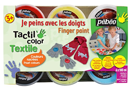 Pébéo 634190 Tacticolor Textile - Set de Pintura para Tela (6 tarros de 100 ml), Colores nacarados Variados