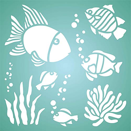 Peces tropicales plantilla reutilizable plantillas para pintura – mejor calidad álbumes de pared Arte decoración Ideas – uso en paredes, suelos, tejidos, cristal, madera, carteles, y más... S