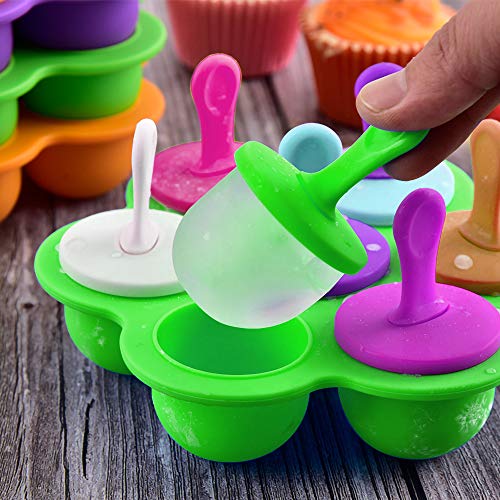 PECHTY Moldes para Helados de Silicona,Mini Moldes de Polos Libre de BPA y Reutilizable,Multifuncional Moldes de Paletas para Niños,7 Fabricantes de Paletas Heladas (S)