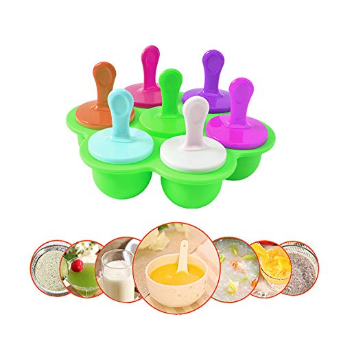 PECHTY Moldes para Helados de Silicona,Mini Moldes de Polos Libre de BPA y Reutilizable,Multifuncional Moldes de Paletas para Niños,7 Fabricantes de Paletas Heladas (S)