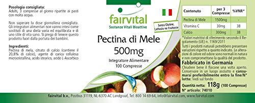 Pectina de Manzana 500mg - VEGANA - Contiene Calcio y Vitamina C - 100 Comprimidos - Calidad Alemana