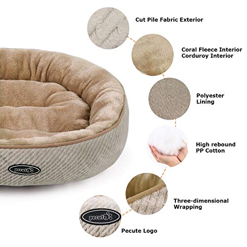 Pecute Cama para Gatos y Cachorros Ovalada (50 cm) – Lavable a máquina de Felpa Acolchada Suave y cómoda (Beige)