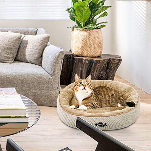 Pecute Cama para Gatos y Cachorros Ovalada (50 cm) – Lavable a máquina de Felpa Acolchada Suave y cómoda (Beige)