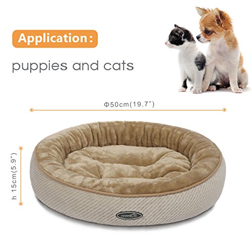 Pecute Cama para Gatos y Cachorros Ovalada (50 cm) – Lavable a máquina de Felpa Acolchada Suave y cómoda (Beige)