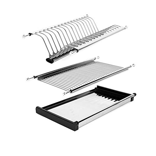 pedkit Escurridor de Vajilla, Escurridor de Platos Secadora de Platos Escurridor de Platos y Vasos Acero Inoxidable 2 Niveles para Gabinete Ancho 16.9-18.9in