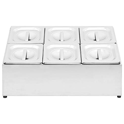 pedkit Soporte Bandeja Gastronorm Catering Baño María con 6 Bandejas 1/6 Acero Inoxidable para Restaurantes, Hoteles, Fiestas