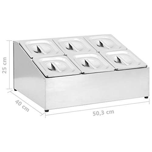 pedkit Soporte Bandeja Gastronorm Catering Baño María con 6 Bandejas 1/6 Acero Inoxidable para Restaurantes, Hoteles, Fiestas