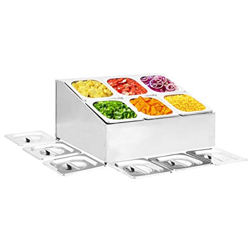 pedkit Soporte Bandeja Gastronorm Catering Baño María con 6 Bandejas 1/6 Acero Inoxidable para Restaurantes, Hoteles, Fiestas