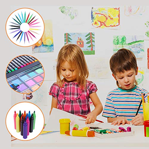 Pedy 208 pcs Estuche de Pinturas para Niños, Maletín de Pinturas - Incluye Ceras, Pinturas al Agua, Pasteles al Óleo, Rotuladores, Borrador, Lápices de Agua, Lápices de Colores Bloc de Bocetos