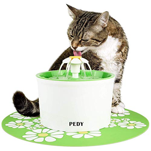 pedy Fuente de Agua Silenciosa para Mascotas con Dispensador Circular en Forma de Margarita y 3 Modos Ajustables Bebedero Automático Eléctrico para Gato con Filtro de Carbón