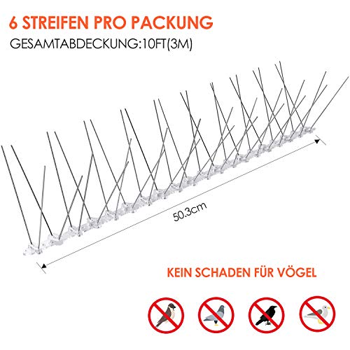 pedy Pinchos para Ahuyentar Palomas Acero Inoxidable para Ahuyentar Aves Palomas Gorriones 6 Filas con Cierre de Clic y Puntos de Rotura Policarbonato Plástico Protección para Palomas Tejado Canalón