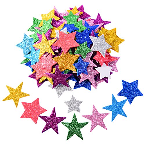 Pegatina de Espuma Brillante Pegatina de Estrella Autoadhesiva para Decoración de Fiesta de Halloween Navidad, Colores y Tamaños Variados, 5 Sets