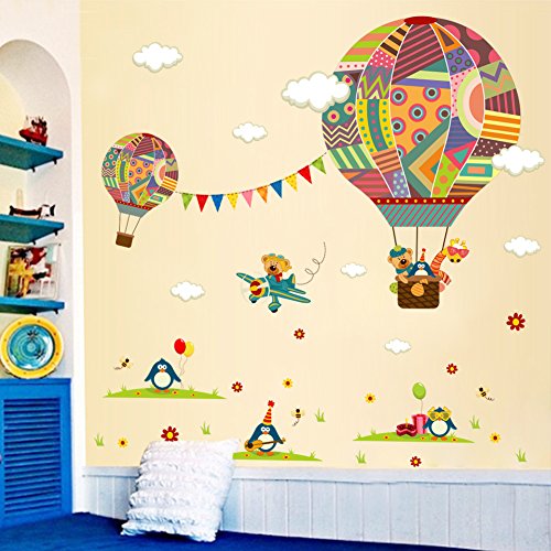 Pegatina pared vinilo decorativo globos aerostaticos ositos y pinguinos para cuartos bebes niños juegos guarderias colegios decoracion infantil de CHIPYHOME