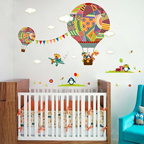 Pegatina pared vinilo decorativo globos aerostaticos ositos y pinguinos para cuartos bebes niños juegos guarderias colegios decoracion infantil de CHIPYHOME