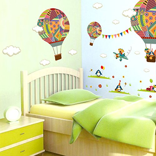 Pegatina pared vinilo decorativo globos aerostaticos ositos y pinguinos para cuartos bebes niños juegos guarderias colegios decoracion infantil de CHIPYHOME