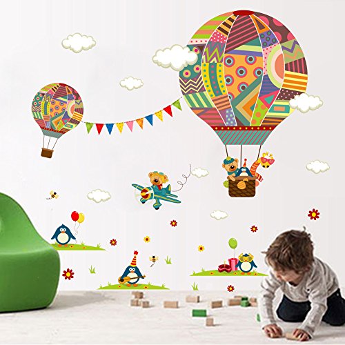 Pegatina pared vinilo decorativo globos aerostaticos ositos y pinguinos para cuartos bebes niños juegos guarderias colegios decoracion infantil de CHIPYHOME