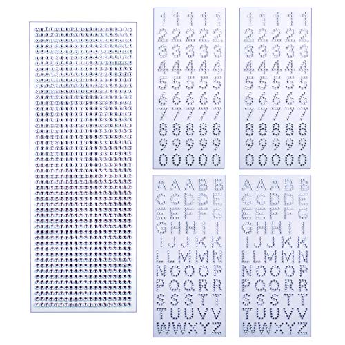 Pegatinas Adhesivas de Diamantes,5 Hojas Etiquetas Autoadhesivas del Alfabeto Numero Brillo Glitter Letras para Niños Craft Decoracion, Plata