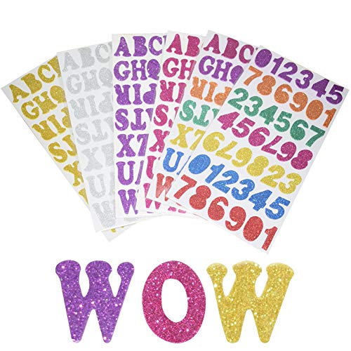 Pegatinas de espuma con letras de alfabeto brillantes y coloridas autoadhesivas, número y letras, para decoración de manualidades, 6 hojas, total de 248 unidades