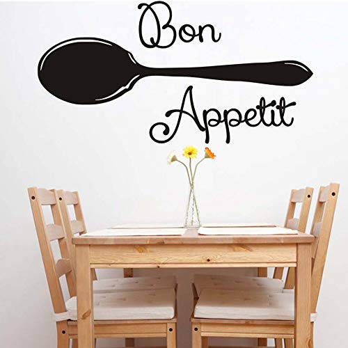 Pegatinas de vinilo para pared cita Bon Appetit cuchara comedor decoración calcomanías de cocina arte cocina pegatinas adhesivas para pared calcomanía 30 * 58cm