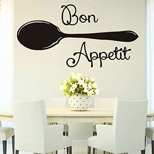 Pegatinas de vinilo para pared cita Bon Appetit cuchara comedor decoración calcomanías de cocina arte cocina pegatinas adhesivas para pared calcomanía 30 * 58cm