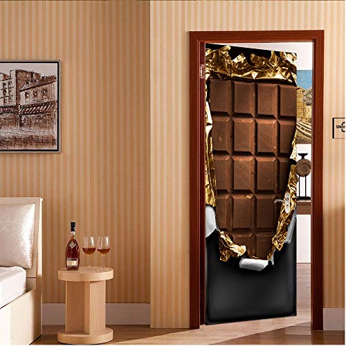 Pegatinas Puertas Adhesivo 3D Autoadhesivo Papel Pintado de PVC DIY Chocolates Imprimir Imagen de Arte decoración del hogar Mural de la Pared Armario renovación calcomanía