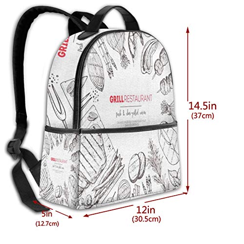 PEIGJH Mochilas Escolares Bolsa Daypack Mochila Tipo Casual para Niños Niñas para Portátiles Netbooks Barbacoa De Carne A La Parrilla Vegetales Top