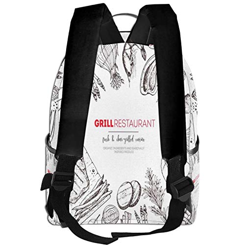 PEIGJH Mochilas Escolares Bolsa Daypack Mochila Tipo Casual para Niños Niñas para Portátiles Netbooks Barbacoa De Carne A La Parrilla Vegetales Top