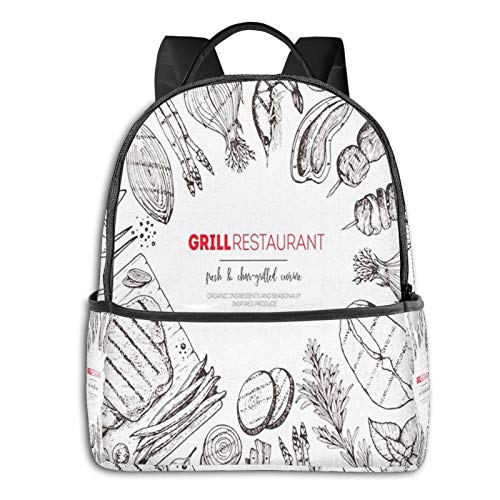 PEIGJH Mochilas Escolares Bolsa Daypack Mochila Tipo Casual para Niños Niñas para Portátiles Netbooks Barbacoa De Carne A La Parrilla Vegetales Top