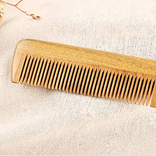 Peine de madera de sándalo verde 100 % natural con dientes anchos y peine de cola de madera fina, peine de cuerno desenredante para mujeres, hombres y niñas, peine para cabello grueso