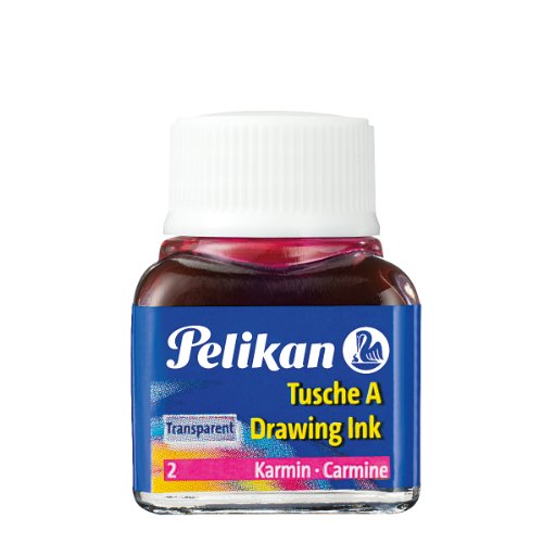 Pelikan 201517 - Tinta China 523-02, 10 ml en vidrio, se puede usar en papel, tarjetas de dibujo y películas opacas, rojo carmín