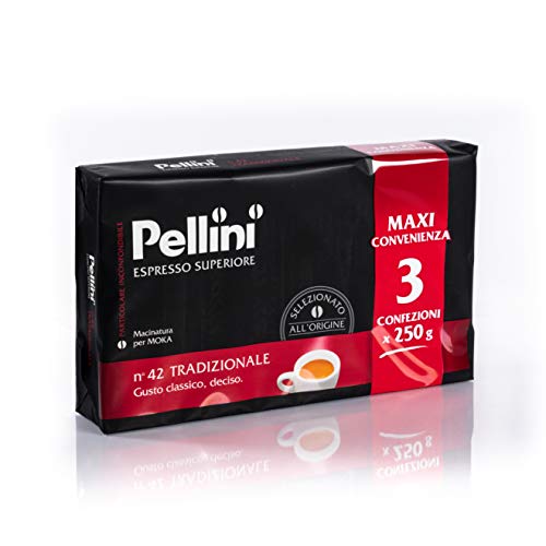 Pellini Caffè, Café Molido para Máquina Moka Gusto Tradizionale No. 42 - 3 x 250 gr (750 gr)