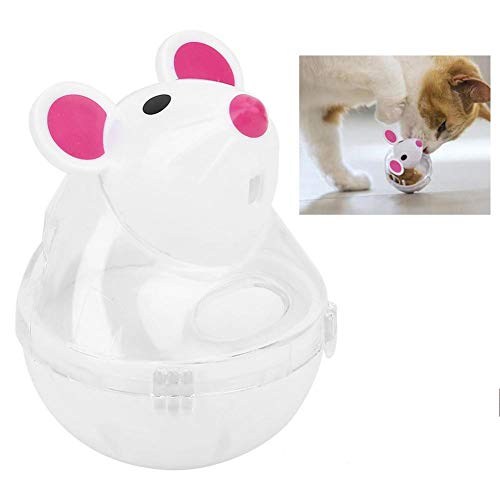 Pelota de Comida para Mascotas, Ratón Vaso Bola dispensadora Alimentador Lento del Gato Dispensador de Alimentos Perro de Mascota Pelota de Tratamiento para Perros Fugas Juguete de Comida(Blanco)