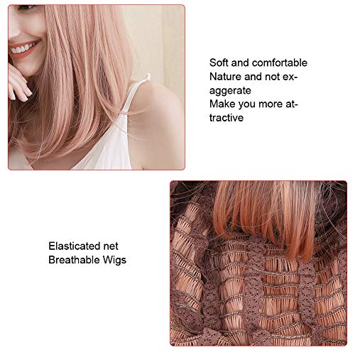 Peluca de mujer Cabello medio largo Rosa completo Fibra resistente al calor Pelucas de onda sintética Fiesta Cosplay Cabello falso para mujeres Halloween Vida diaria