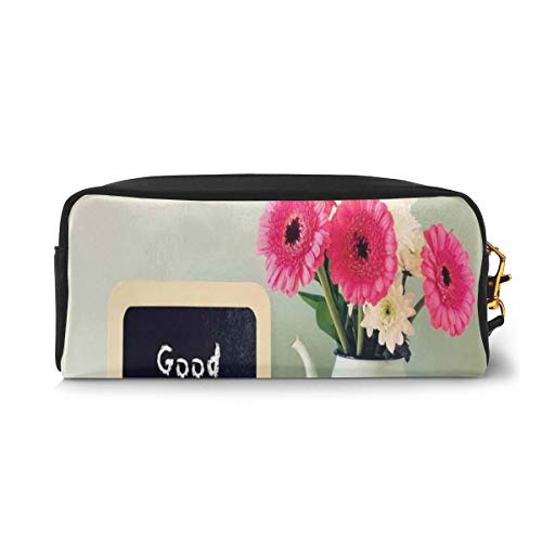 Pencil Case Pen Bag Pouch Stationary,Blackboard With The Phrase Good Morning Written On It Next To Vase With Fresh Flowers,Small Makeup Bag Coin Purse