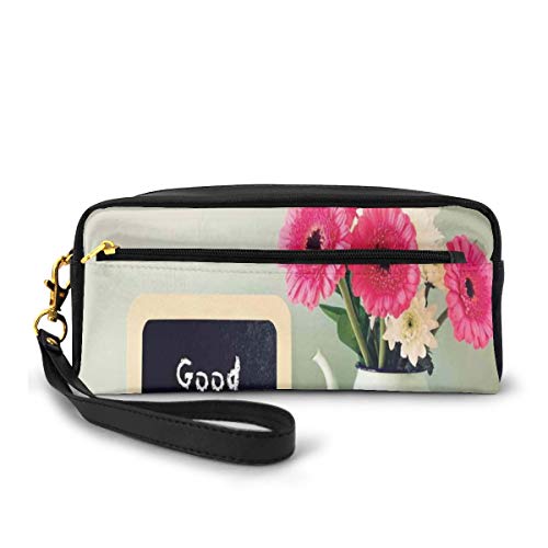 Pencil Case Pen Bag Pouch Stationary,Blackboard With The Phrase Good Morning Written On It Next To Vase With Fresh Flowers,Small Makeup Bag Coin Purse