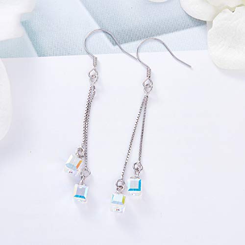 Pendientes Colgante Cristales Mujeres Pendientes De Plata Esterlina 925 De La Manera Elegante Plaza De Azúcar, De Alto Grado Joyería del Temperamento Increíble Regalo para Ella