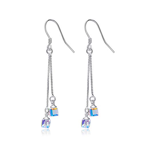 Pendientes Colgante Cristales Mujeres Pendientes De Plata Esterlina 925 De La Manera Elegante Plaza De Azúcar, De Alto Grado Joyería del Temperamento Increíble Regalo para Ella