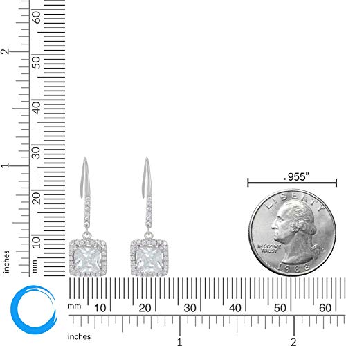 Pendientes de gancho de plata de ley con circonio cúbico de corte princesa