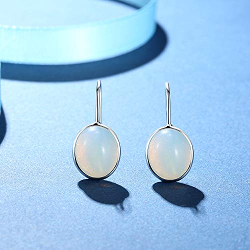 Pendientes de piedra de luna natural ovalados de plata de ley 925 con gancho sólido MetJakt Opal para mujer (piedra lunar)