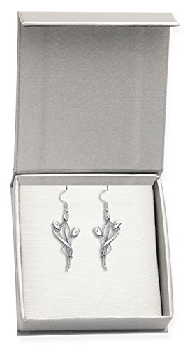 Pendientes de plata de ley Rennie Mackintosh con tres tulipanes – Tamaño: 13 mm x 25 mm (40 mm incluyendo alambre para pendientes).