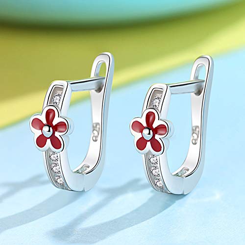 Pendientes de tuerca de plata de ley 925 con esmalte rojo y cristal para joyas, diseño de mariquita y mariquita