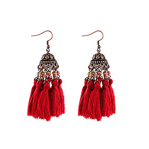 Pendientes largos de cristal de borla bohemia para mujer Tela de seda de algodón rojo Fringe Earringswoman Jewelry chocolate