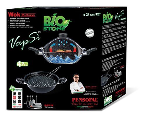 Pensofal Biostone Vapsí Wok, Cuerpo en Aluminio, Negro, 24 cm