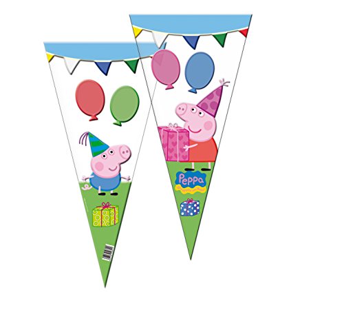 Peppa Pig 0483, Pack Invitados Fiestas y Cumpleaños, 12 caretas, 12 Conos para chuches, 12 Invitaciones con sobre