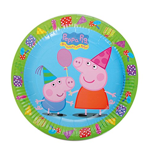 Peppa Pig 0523, Pack 8 Platos 23 cm, Producto de cartón, para Fiestas y cumpleaños