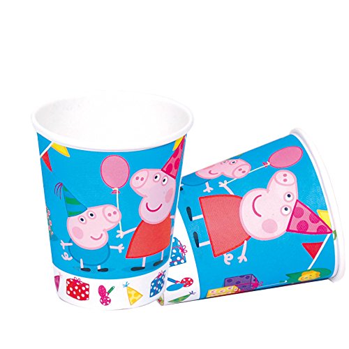 Peppa Pig 1102, Pack Desechables Fiestas y cumpleaños Basic, Compuesto por 8 Vasos, 8 Platos 18 cm y 8 Platos 23 cm