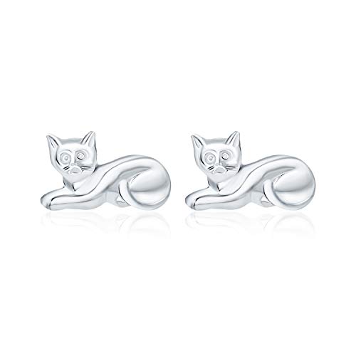 Pequeño curioso sentado gatito gatito gatito gato espárrago pendientes para las mujeres para adolescente 925 plata de ley