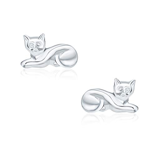 Pequeño curioso sentado gatito gatito gatito gato espárrago pendientes para las mujeres para adolescente 925 plata de ley