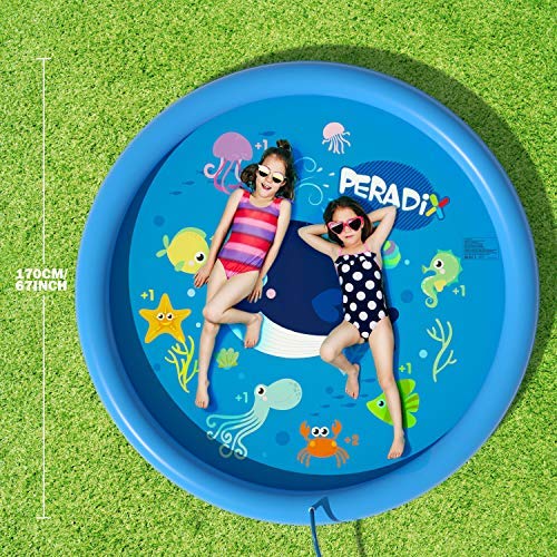 Peradix Splash Pad,170CM Aspersor de Juegos de Agua para Niños PVC Splash Play Mat Almohadilla de Juego de Agua para Niños para Jardín de Verano Juguetes Acuático Actividades Familiares